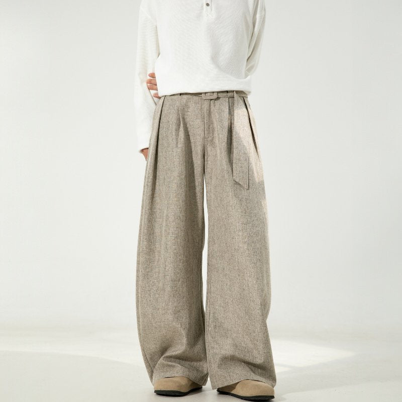 Unisex High-Waist Wide Leg Pants | Balloon Drape Belted Fit Back