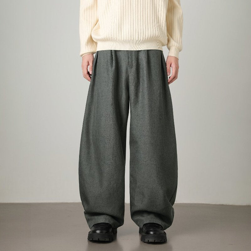 Unisex High-Waist Wide Leg Pants | Balloon Drape Belted Fit Close Up
