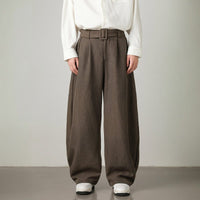 Unisex High-Waist Wide Leg Pants | Balloon Drape Belted Fit Front