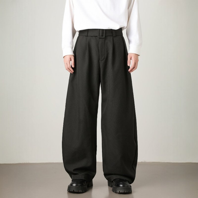 Unisex High-Waist Wide Leg Pants | Balloon Drape Belted Fit Full