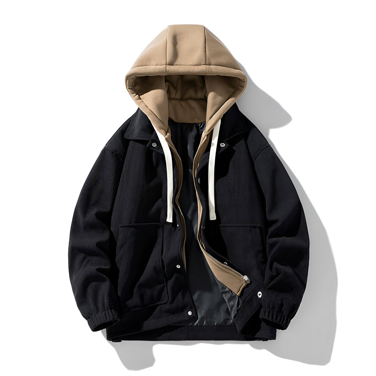 Unisex Hooded Corduroy Jacket | Snap-Button Elasticated Cuffs Detail