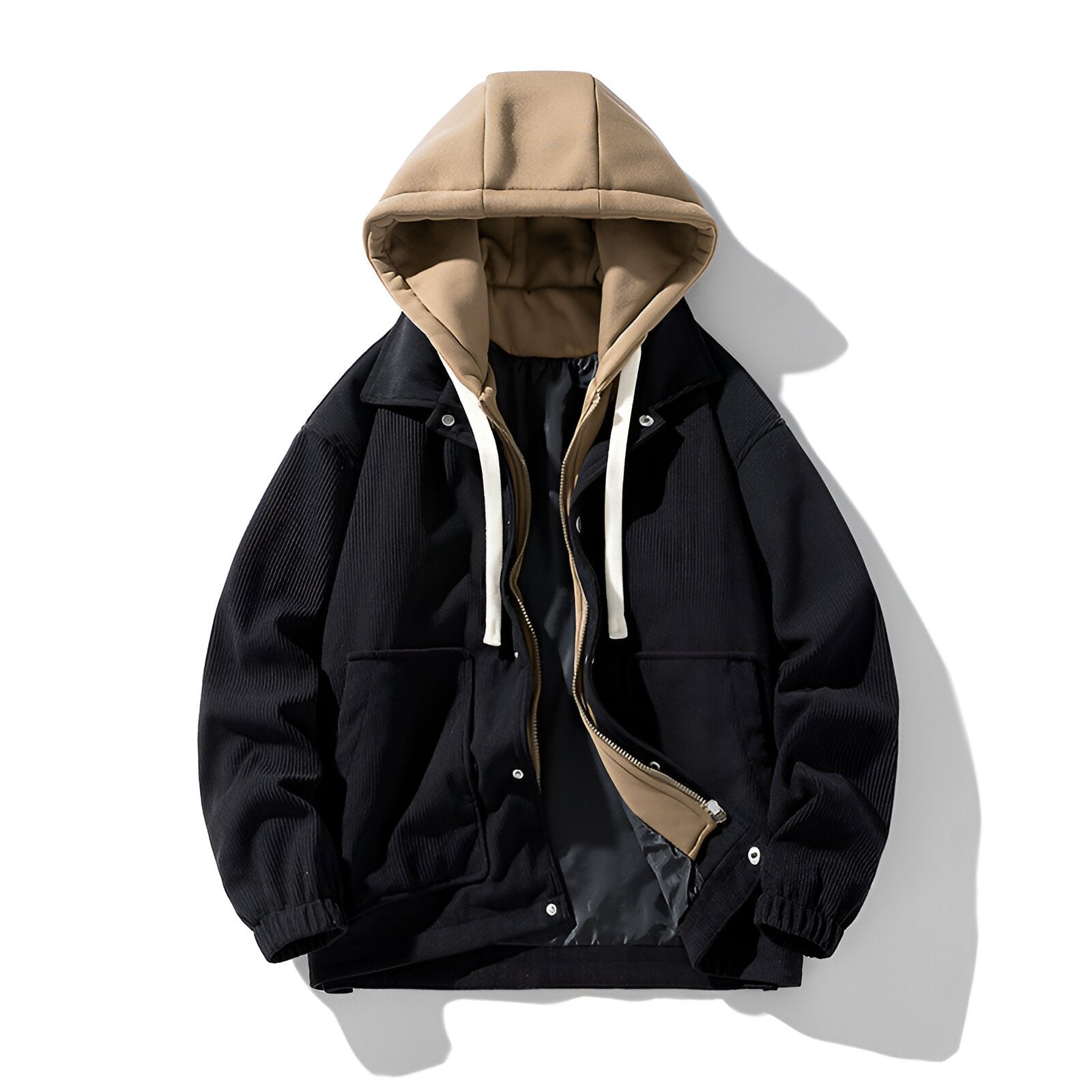 Unisex Hooded Corduroy Jacket | Snap-Button Elasticated Cuffs Detail