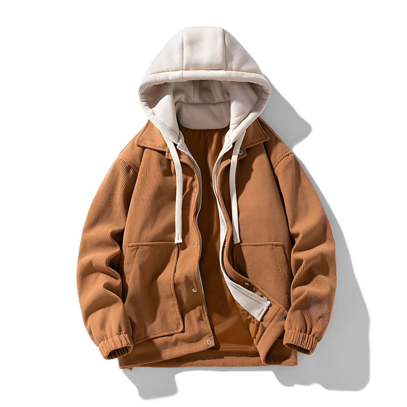 Unisex Hooded Corduroy Jacket | Snap-Button Elasticated Cuffs Front