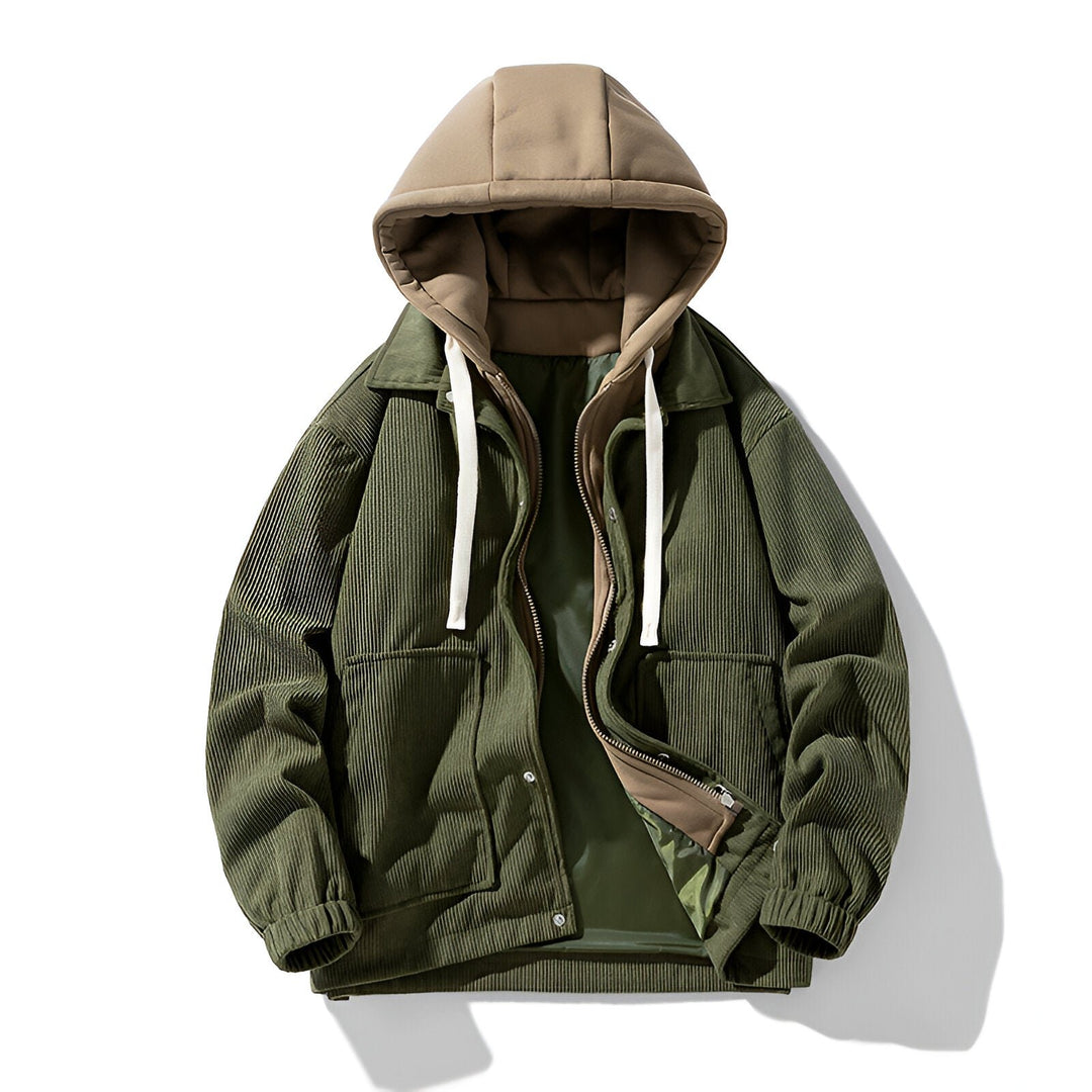 Unisex Hooded Corduroy Jacket | Snap-Button Elasticated Cuffs Hero