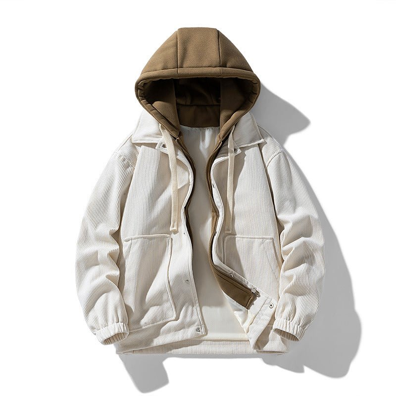 Unisex Hooded Corduroy Jacket | Snap-Button Elasticated Cuffs Side