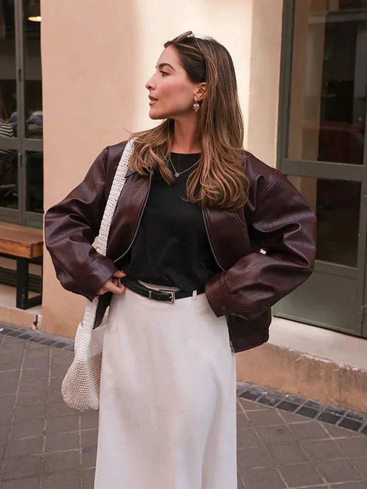 Women's Jacket Faux Leather Vintage Style – Casual Outerwear
