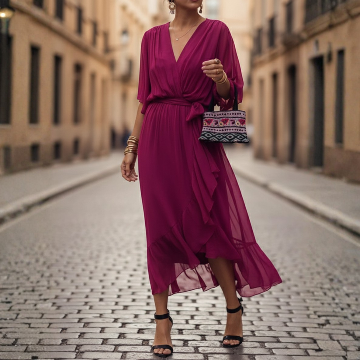 Maxi Dress Short Sleeve Chiffon Womens