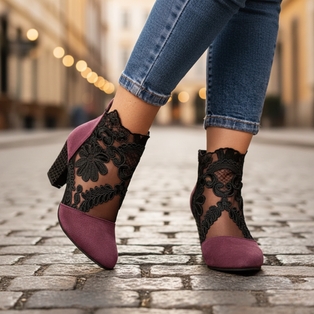 Damen High Heel Stiefeletten mit Spitze | Vestea