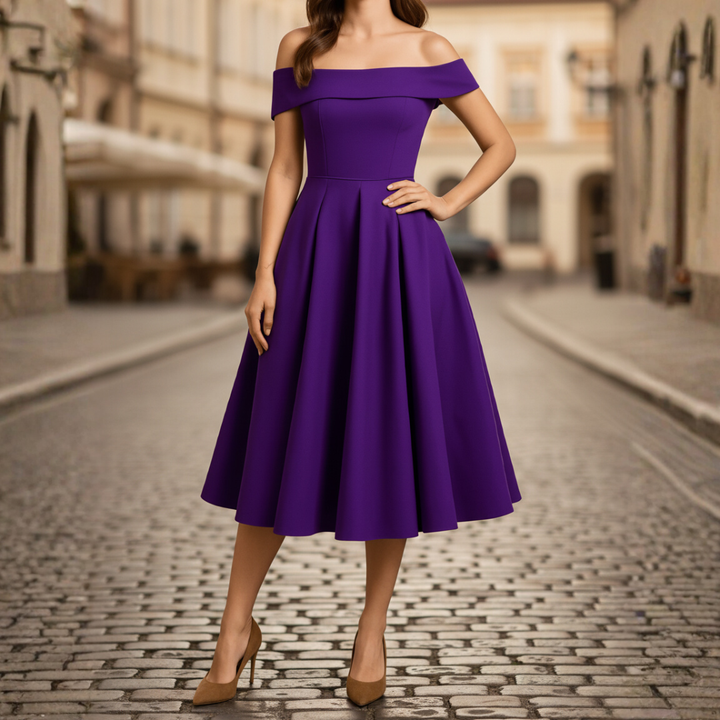 Schulterloses Damenkleid mit ausgestelltem Rock | Vestea