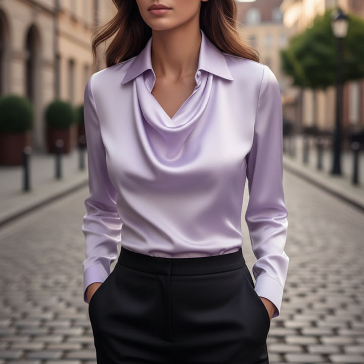Damen Bluse mit Cowl-Kragen und langen Ärmeln | Vestea