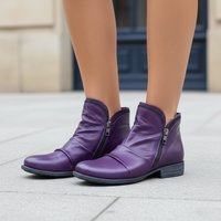 Women Orthopedic Faux Leather Double Zipper Ruched Ankle Boots