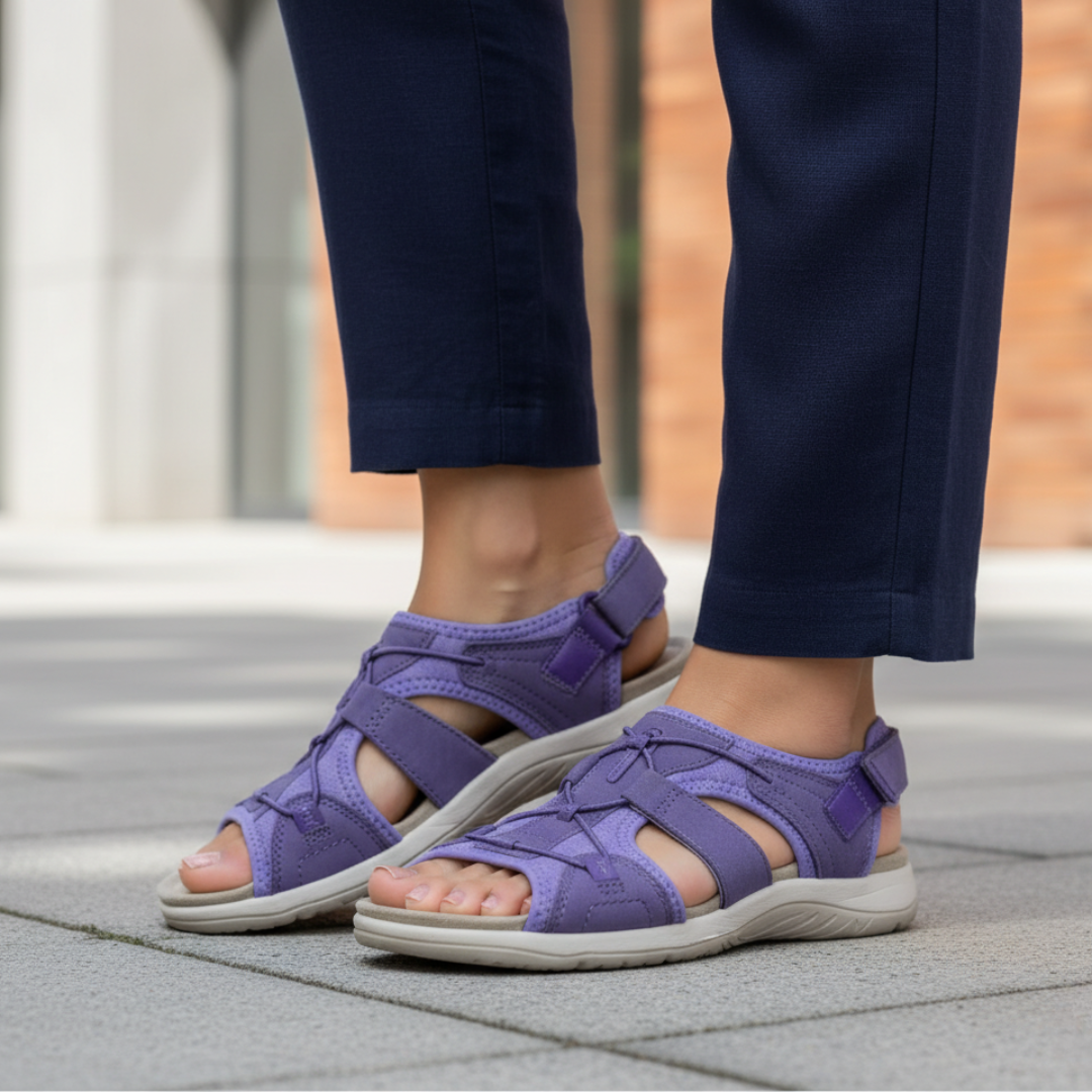 Sandales de marche avec soutien orthopédique de la voûte plantaire et lacets élastiques pour femmes