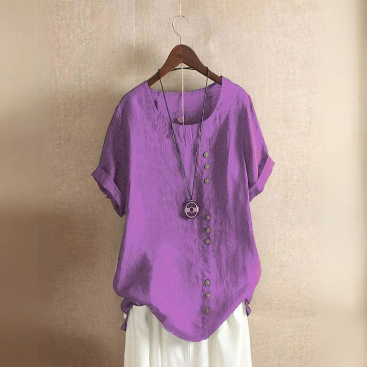 Damen Leinen Baumwolle Kurzarm Bluse | Vestea