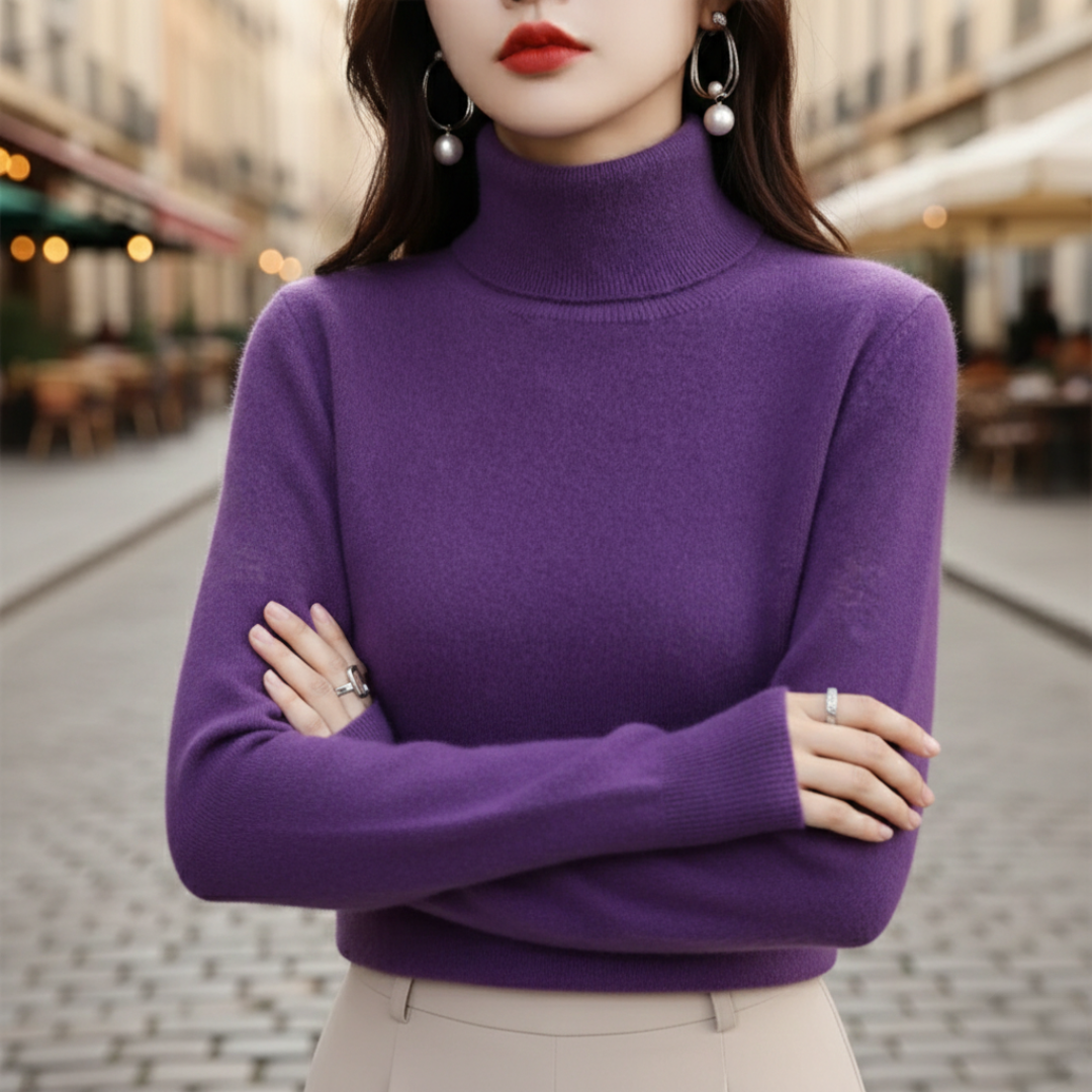 Pull à col roulé en maille à manches longues pour femme