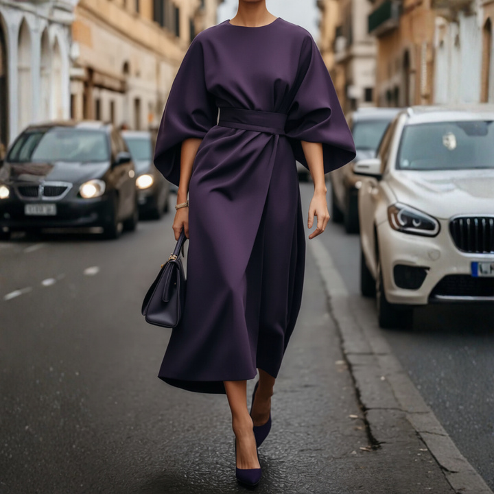 Damen Kleid mit Ballonärmeln und Gürtel | Vestea