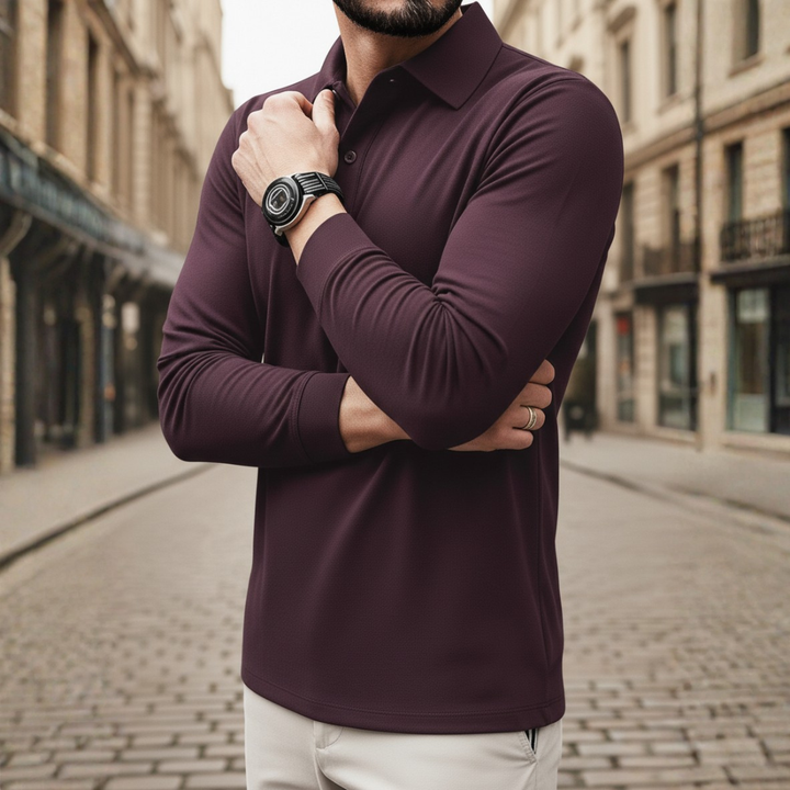 Polo à manches longues pour homme avec bordure contrastante