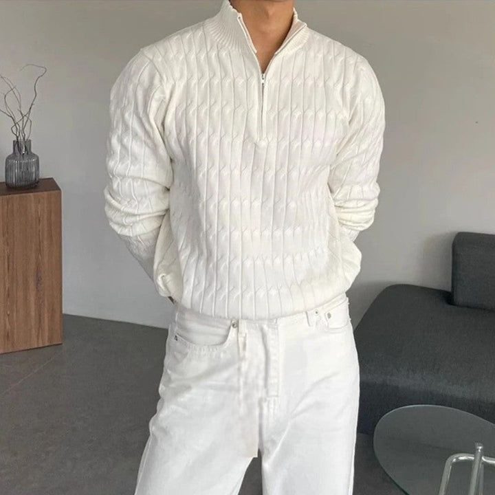Gerippter Strick-Halbreißverschluss Pullover Herren | Vestea
