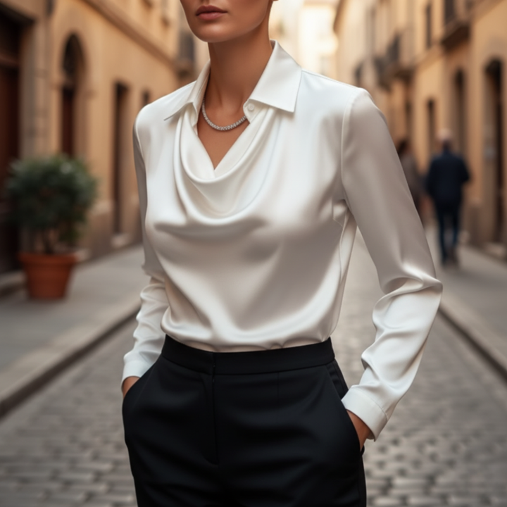 Damen Bluse mit Cowl-Kragen und langen Ärmeln | Vestea