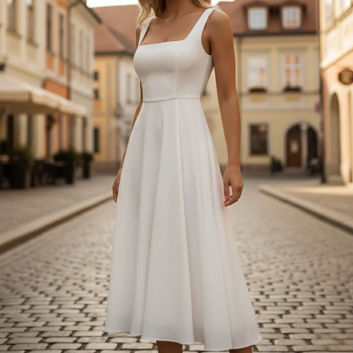 Midi Dress Square Neck Sleeveless A Line Womens