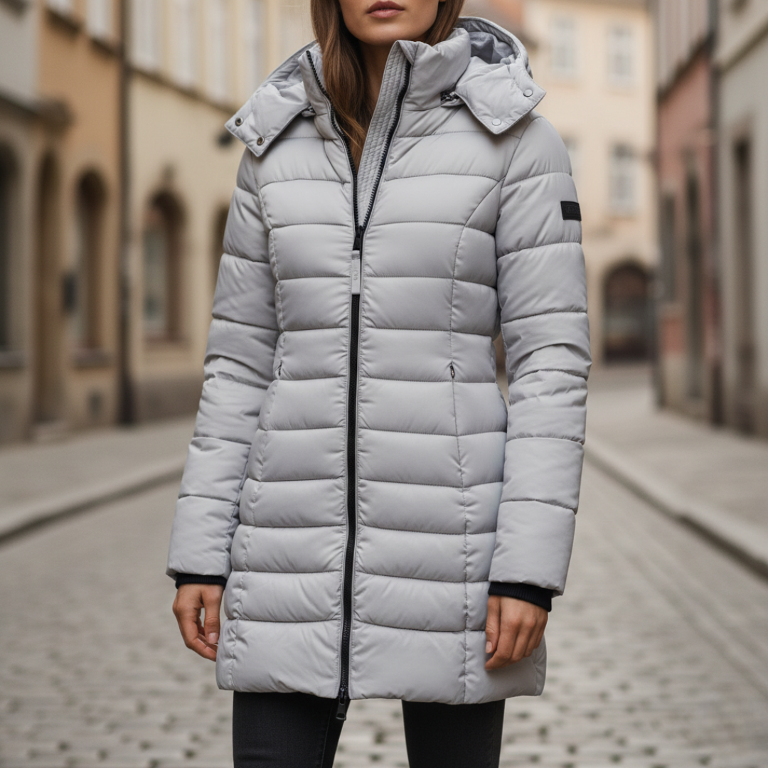 Langer Damen-Wintermantel aus Polyester | Vestea