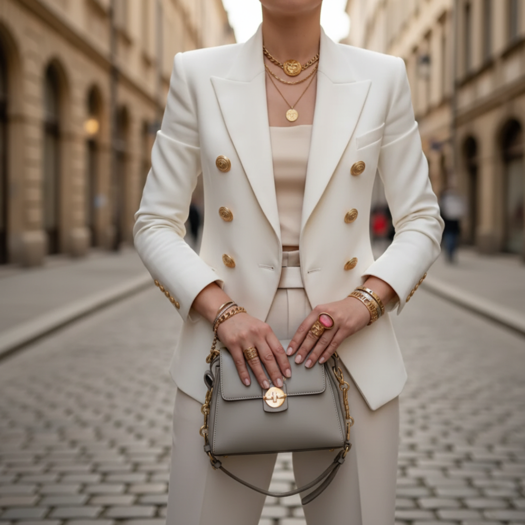 Damen Doppelreiher Blazer aus Elegantem Stoff | Vestea