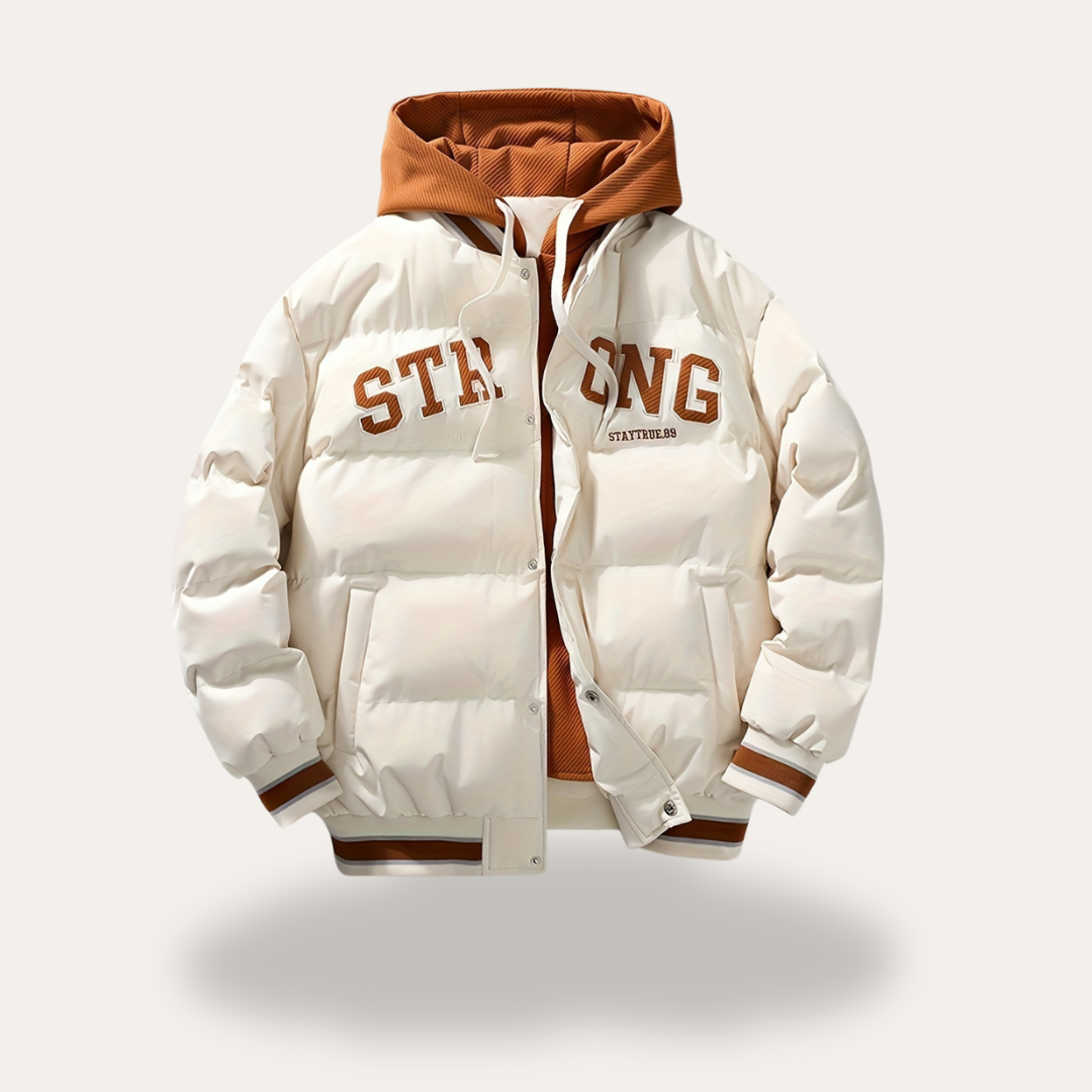 Herren-Pufferjacke im Varsity-Stil mit Kapuze | Vestea