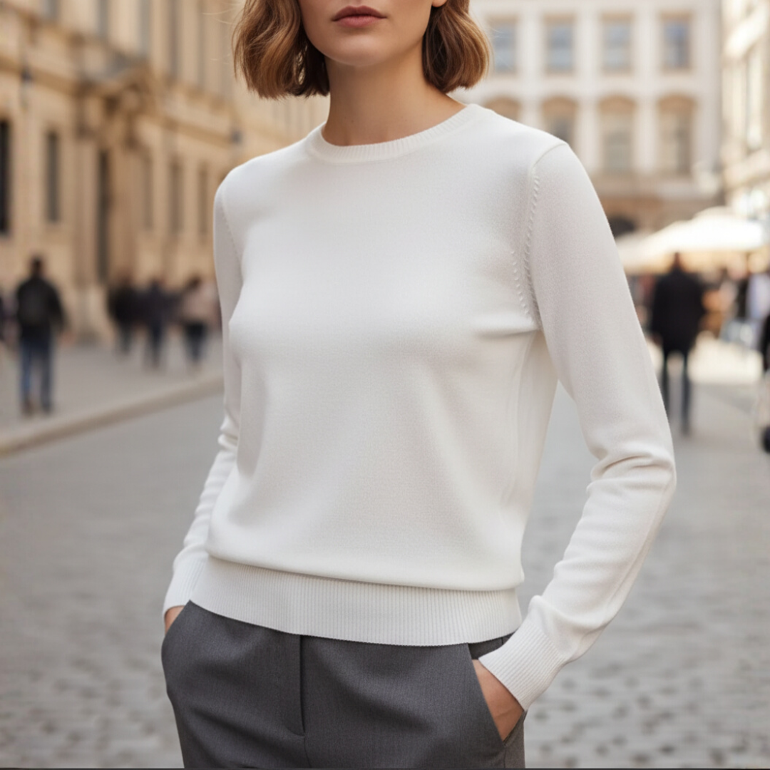 Damen Pullover Rundhals Basic Langarm Feinstrick | Vestea