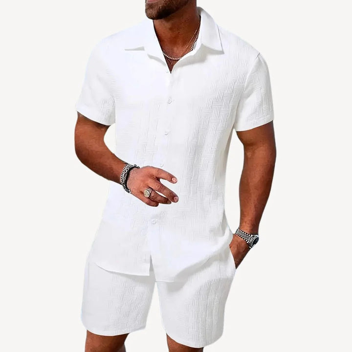 Herren Sommer-Set aus Leinenmischung mit Shorts | Vestea