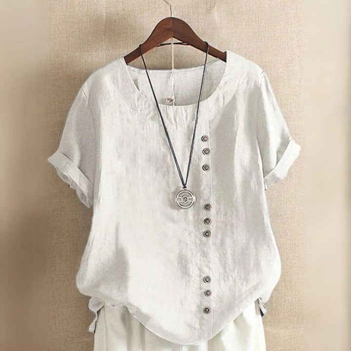 Damen Leinen Baumwolle Kurzarm Bluse | Vestea