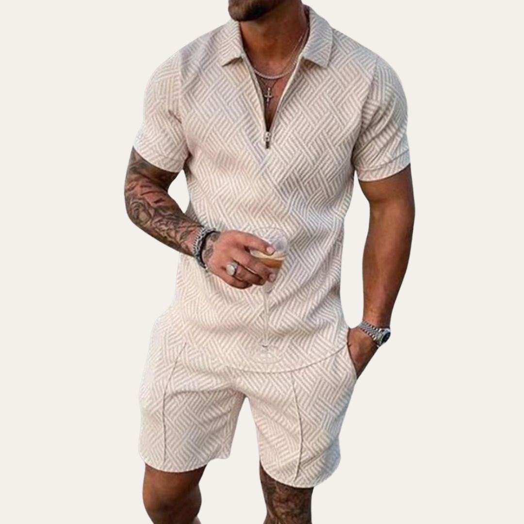 Herren Kurzarm Hemd Shorts Set Baumwolle | Vestea