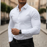 Button Down Shirt Long Sleeve Elastic Fit Mens