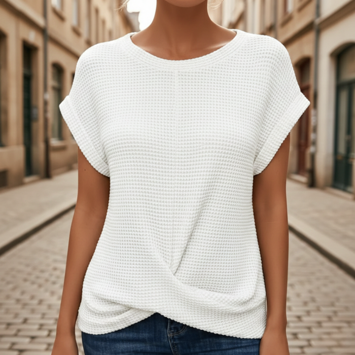 Haut à manches courtes gainant en tricot gaufré pour femmes