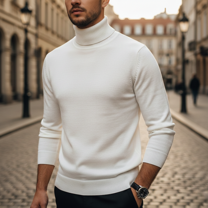 Suéter de cuello alto tejido acanalado para hombre