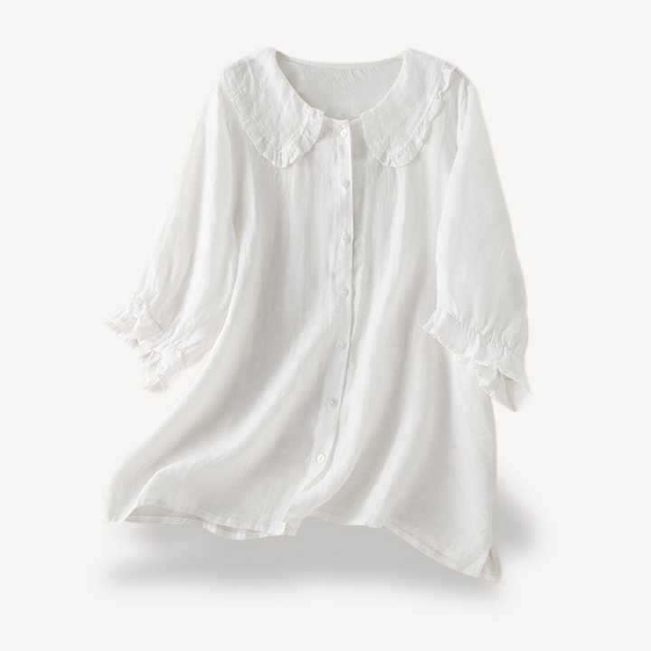 Vestea | Damen Leinenbluse mit Rüschenkragen – 3/4-Ärmel, Atmungsaktiv & Leicht