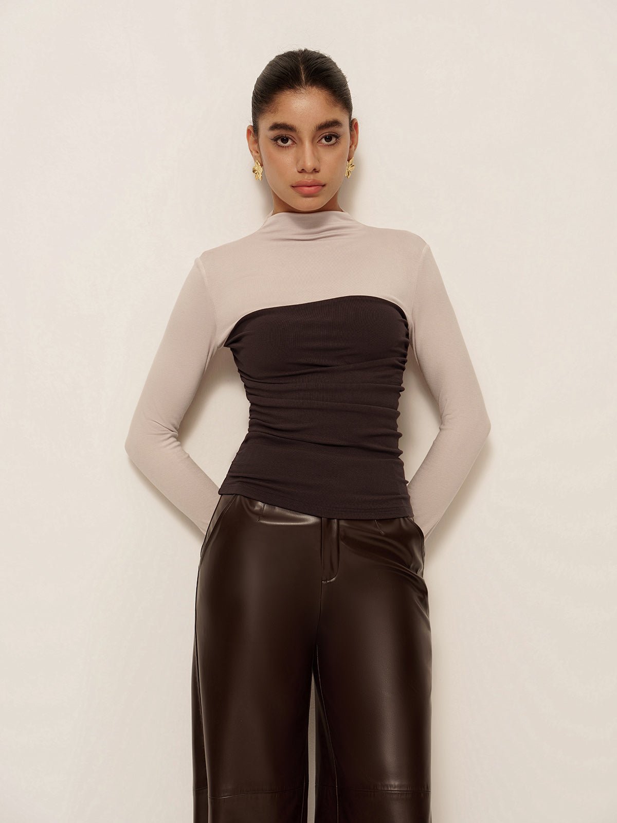 Women's 2 in 1 Mock Neck Color Block Jersey Top | Long Sleeve Hero