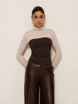 Women's 2 in 1 Mock Neck Color Block Jersey Top | Long Sleeve