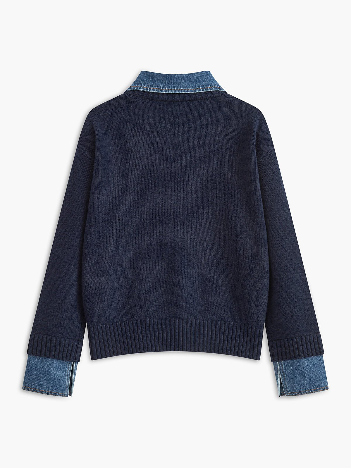 Women's 2 in 1 Panel Lapel Sweater | Denim Contrast Collar Detail
