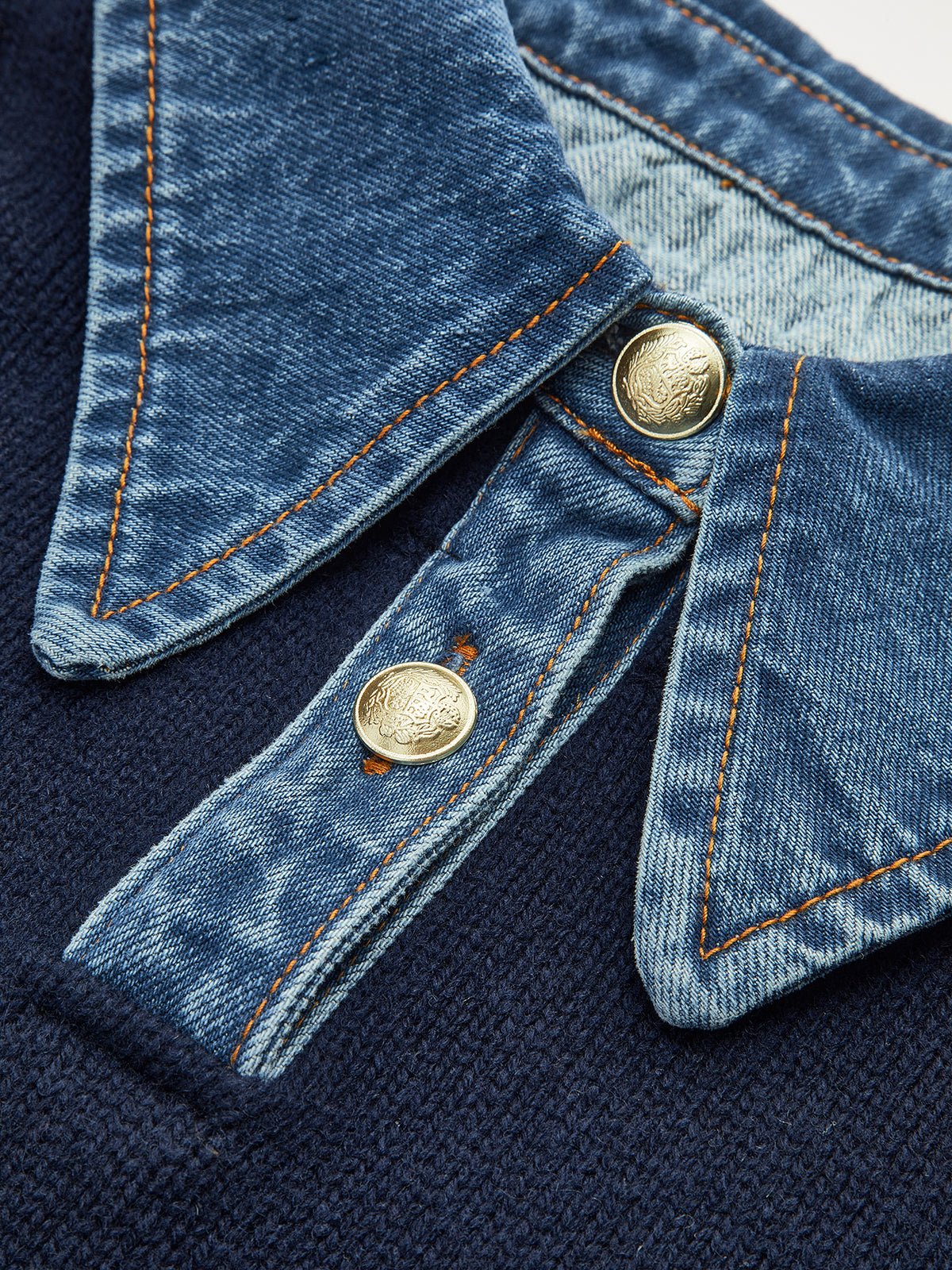 Women's 2 in 1 Panel Lapel Sweater | Denim Contrast Collar Side