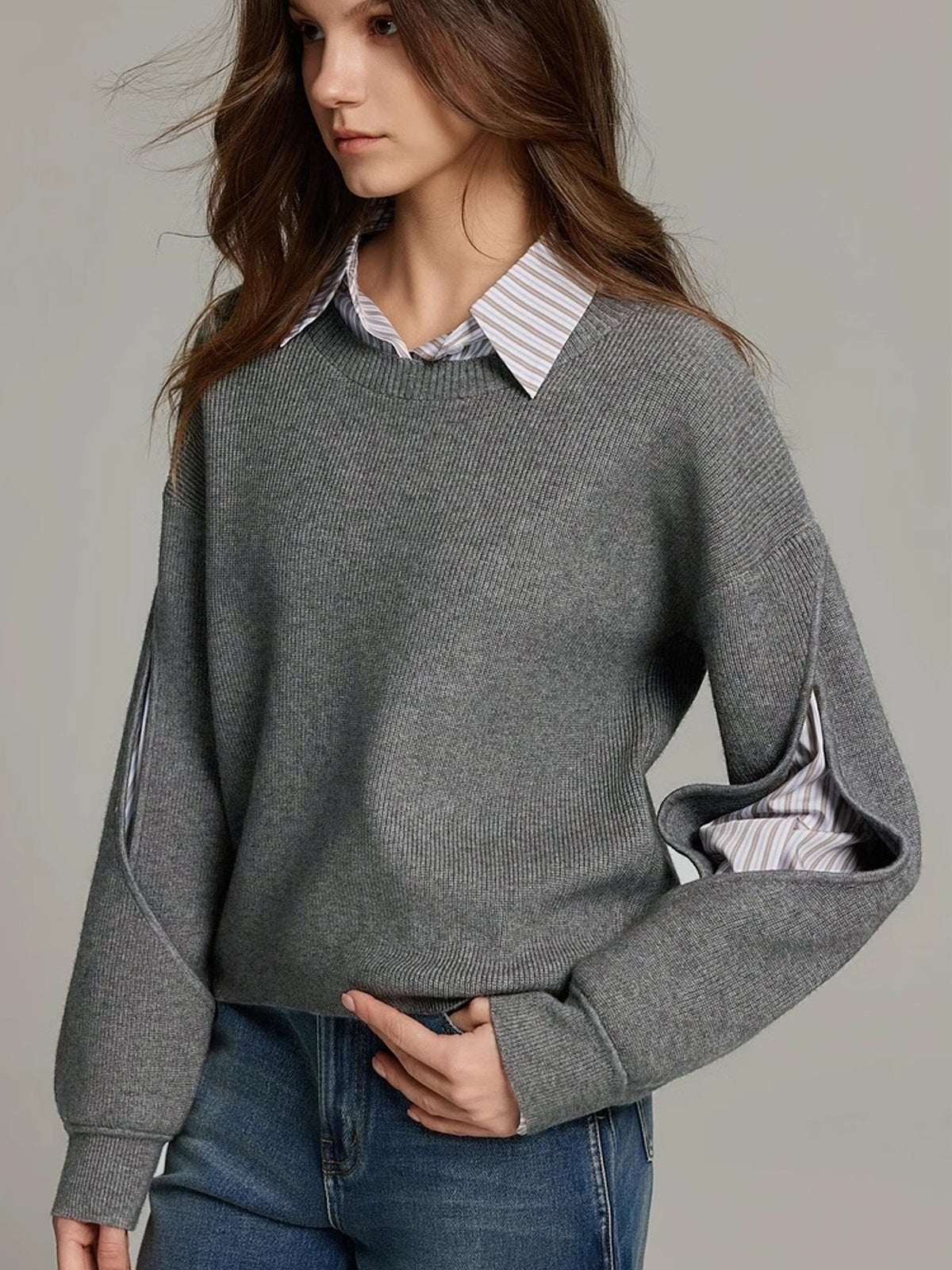 Women's 2 in 1 Ribbed Cutout Sweater | Open Elbow Knit Back