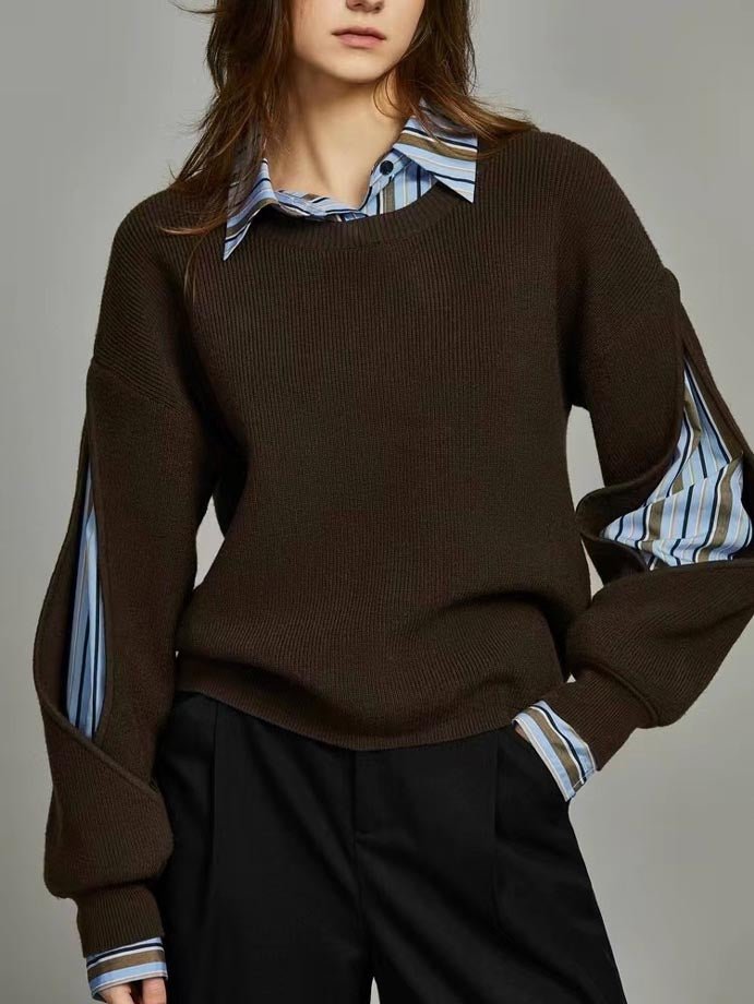 Women's 2 in 1 Ribbed Cutout Sweater | Open Elbow Knit Detail