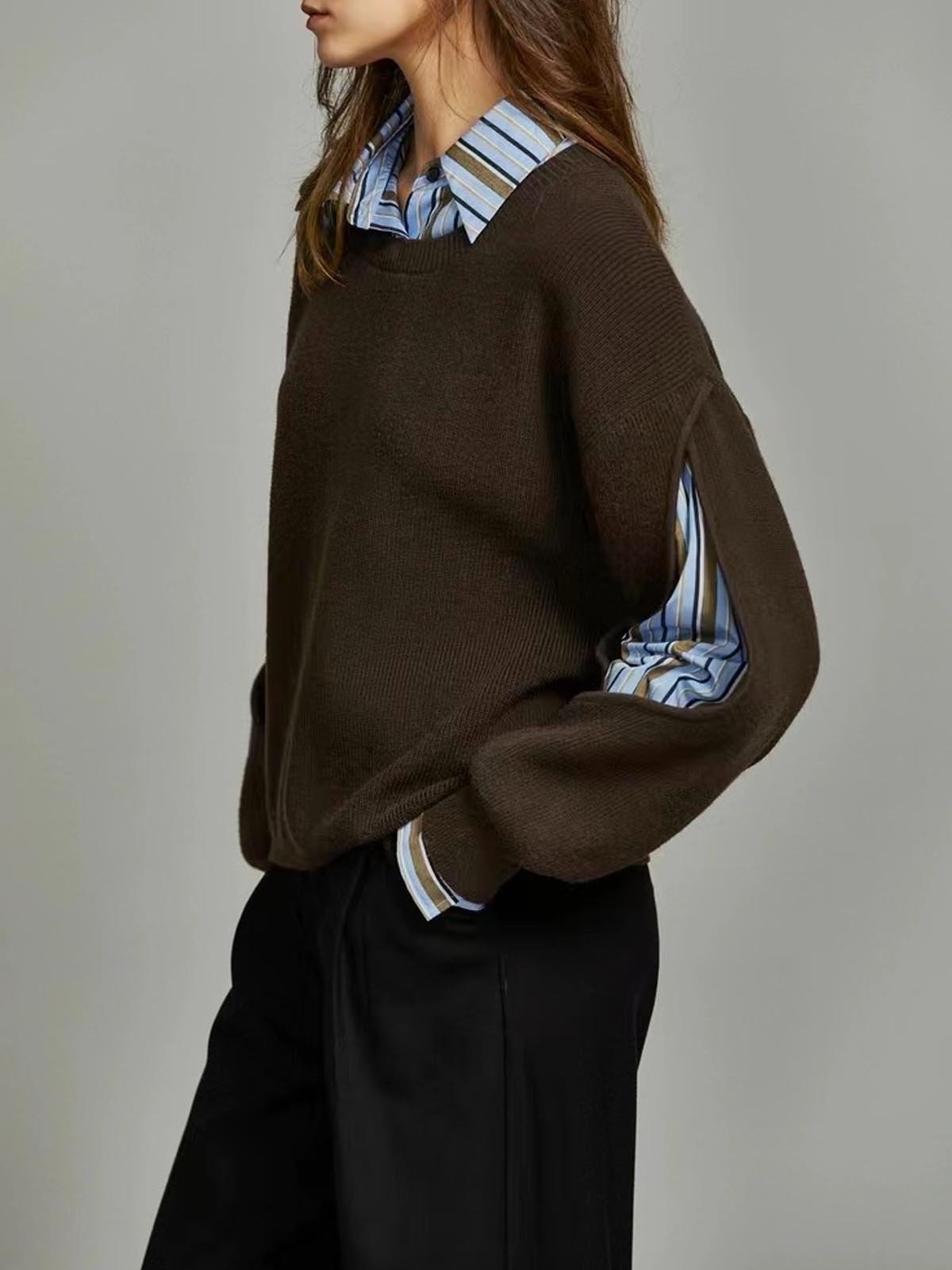 Women's 2 in 1 Ribbed Cutout Sweater | Open Elbow Knit Front