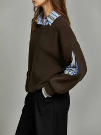 Women's 2 in 1 Ribbed Cutout Sweater | Open Elbow Knit Front