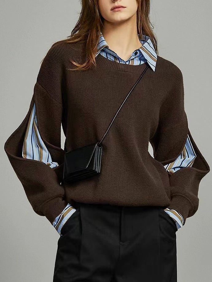 Women's 2 in 1 Ribbed Cutout Sweater | Open Elbow Knit Hero