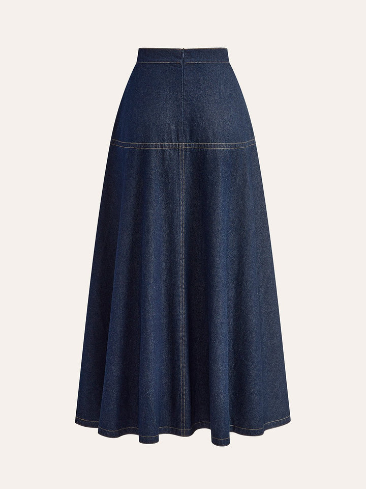 Women's A-Line Denim Skirt | Side Pockets Angle