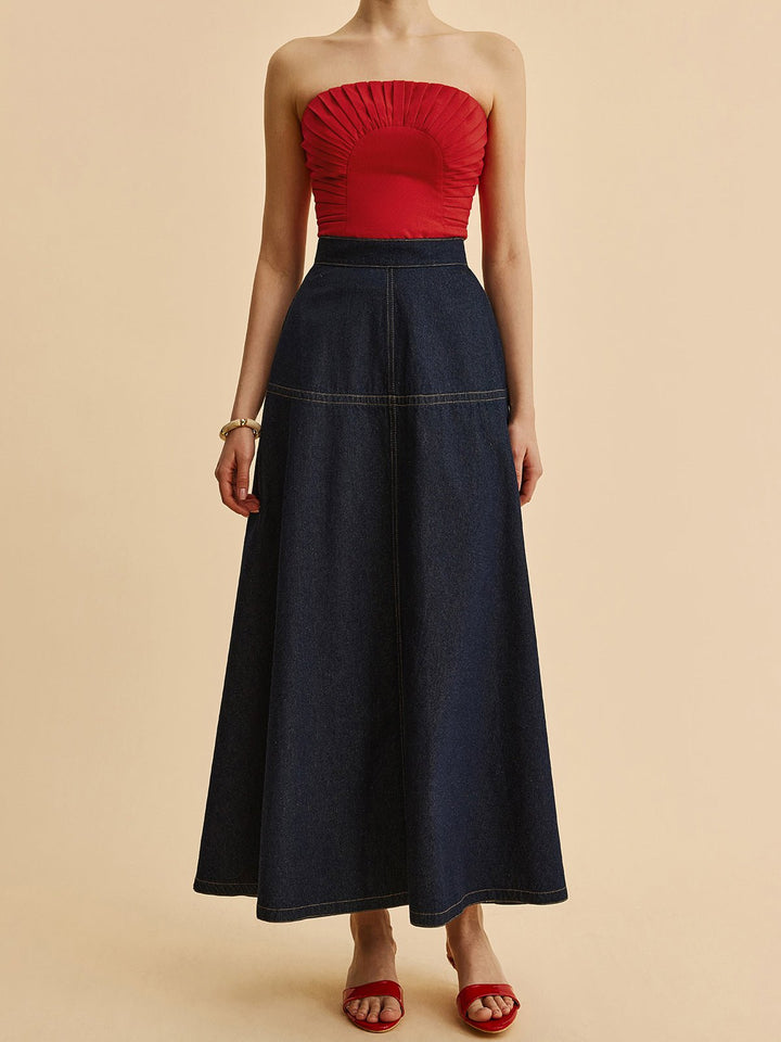 Women's A-Line Denim Skirt | Side Pockets Back