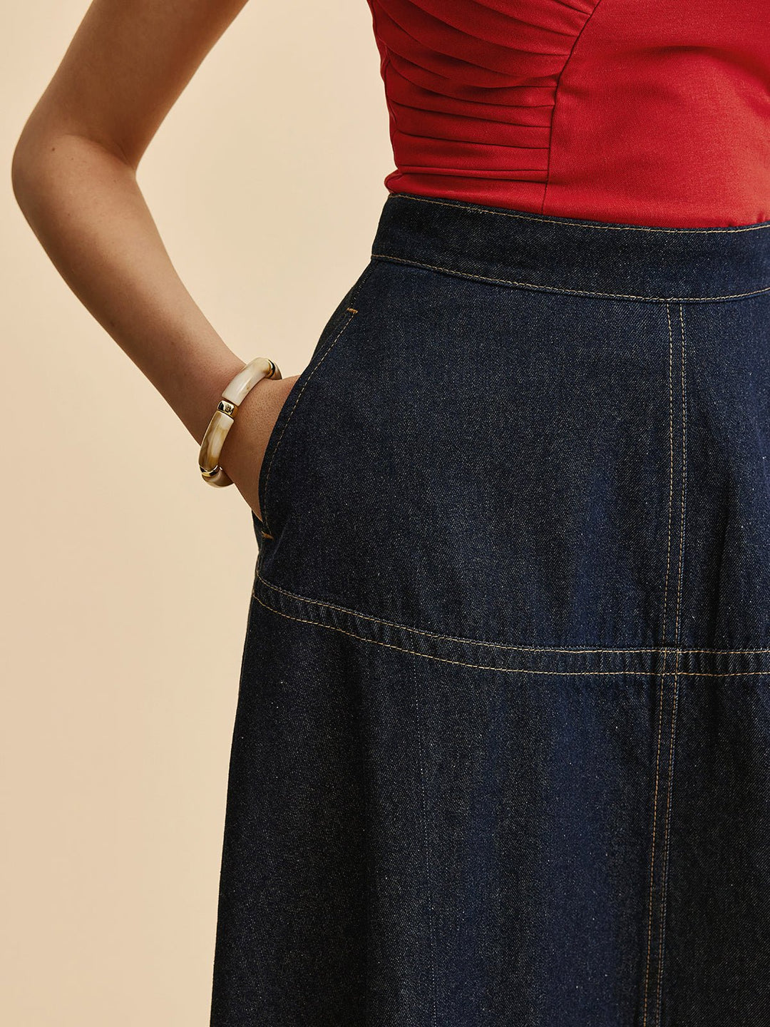 Women's A-Line Denim Skirt | Side Pockets Detail