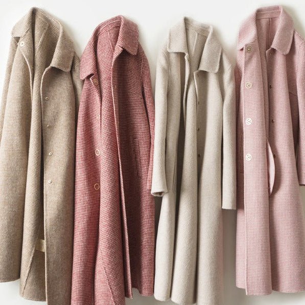 Women's A-Line Long Coat | Point Collar Wool Blend Close Up