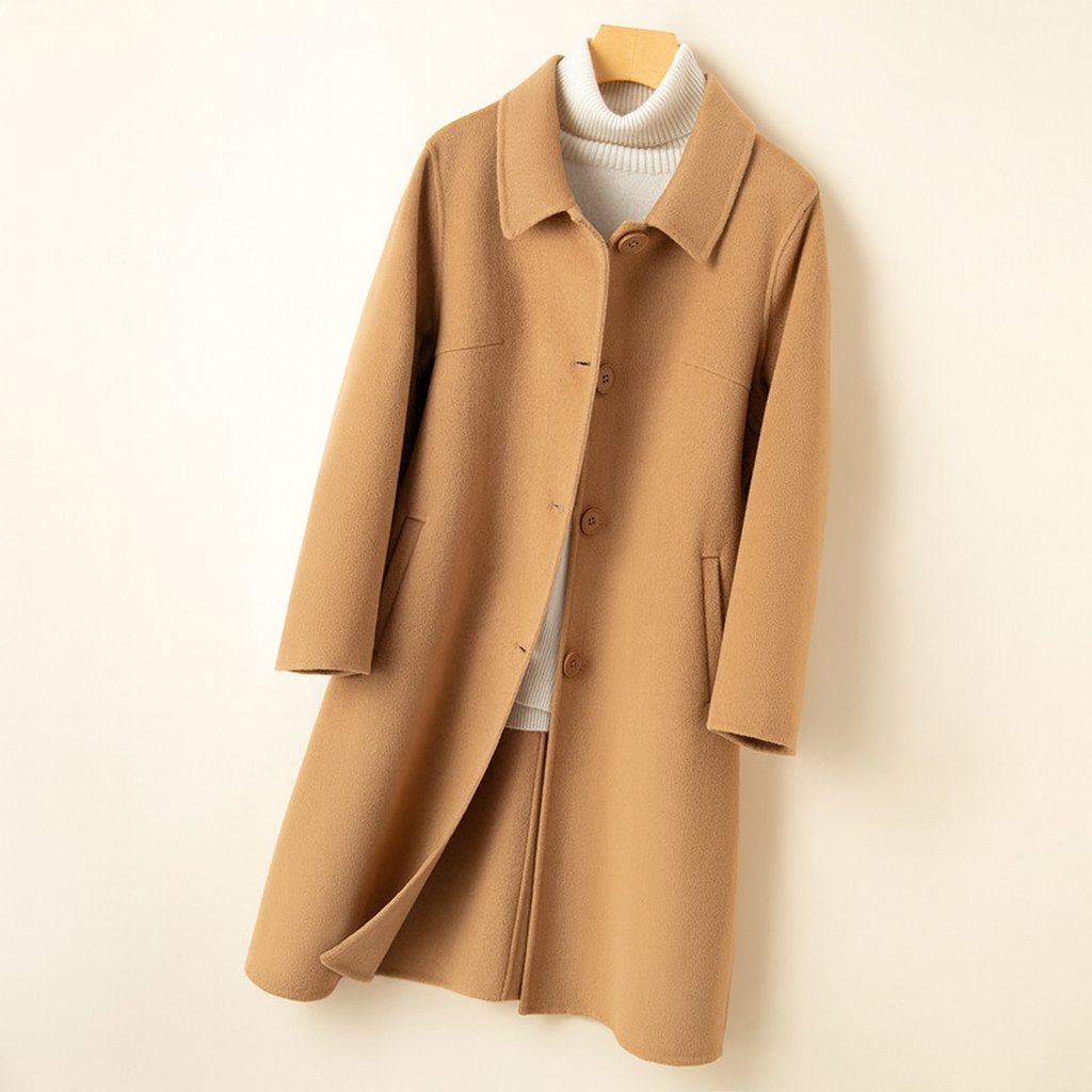 Women's A-Line Wool Coat | Flared Hem Brogue Hybrid Boots Detail
