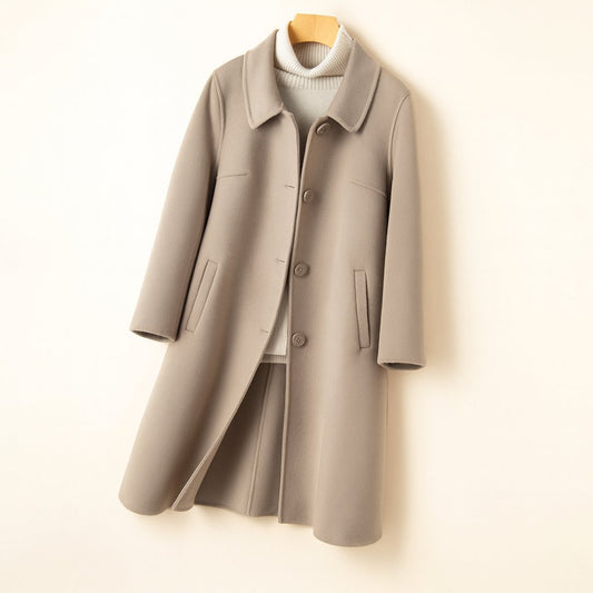 Women's A-Line Wool Coat | Flared Hem Brogue Hybrid Boots Front