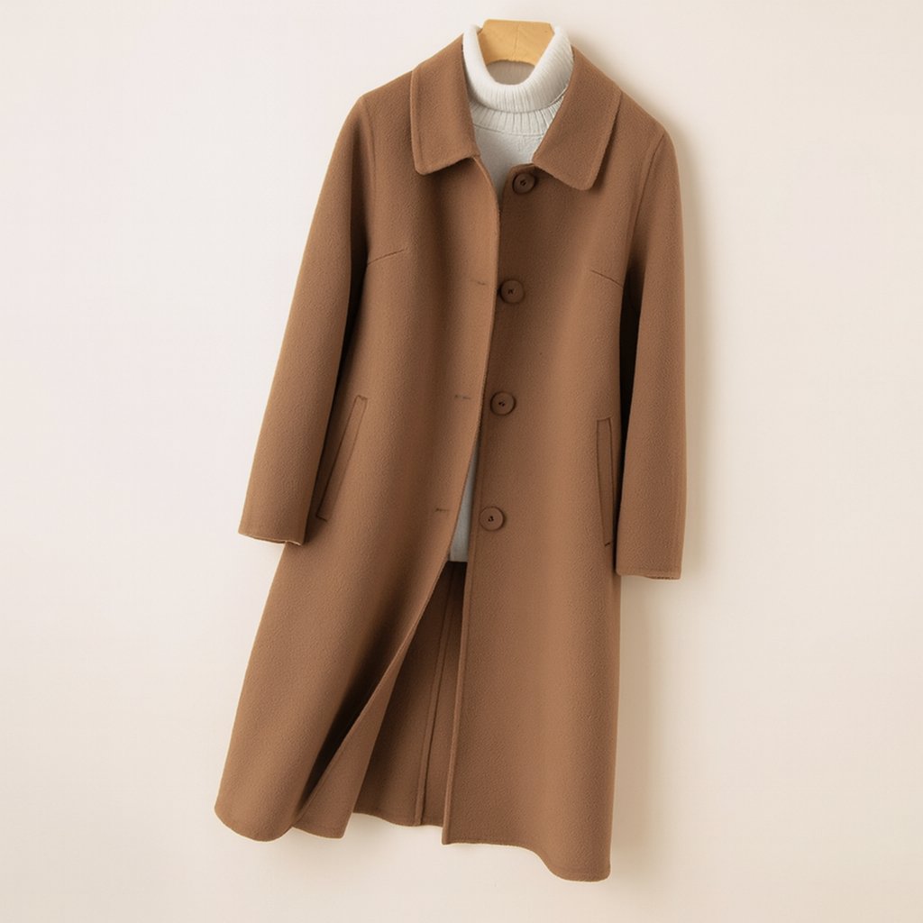 Women's A-Line Wool Coat | Flared Hem Brogue Hybrid Boots Side